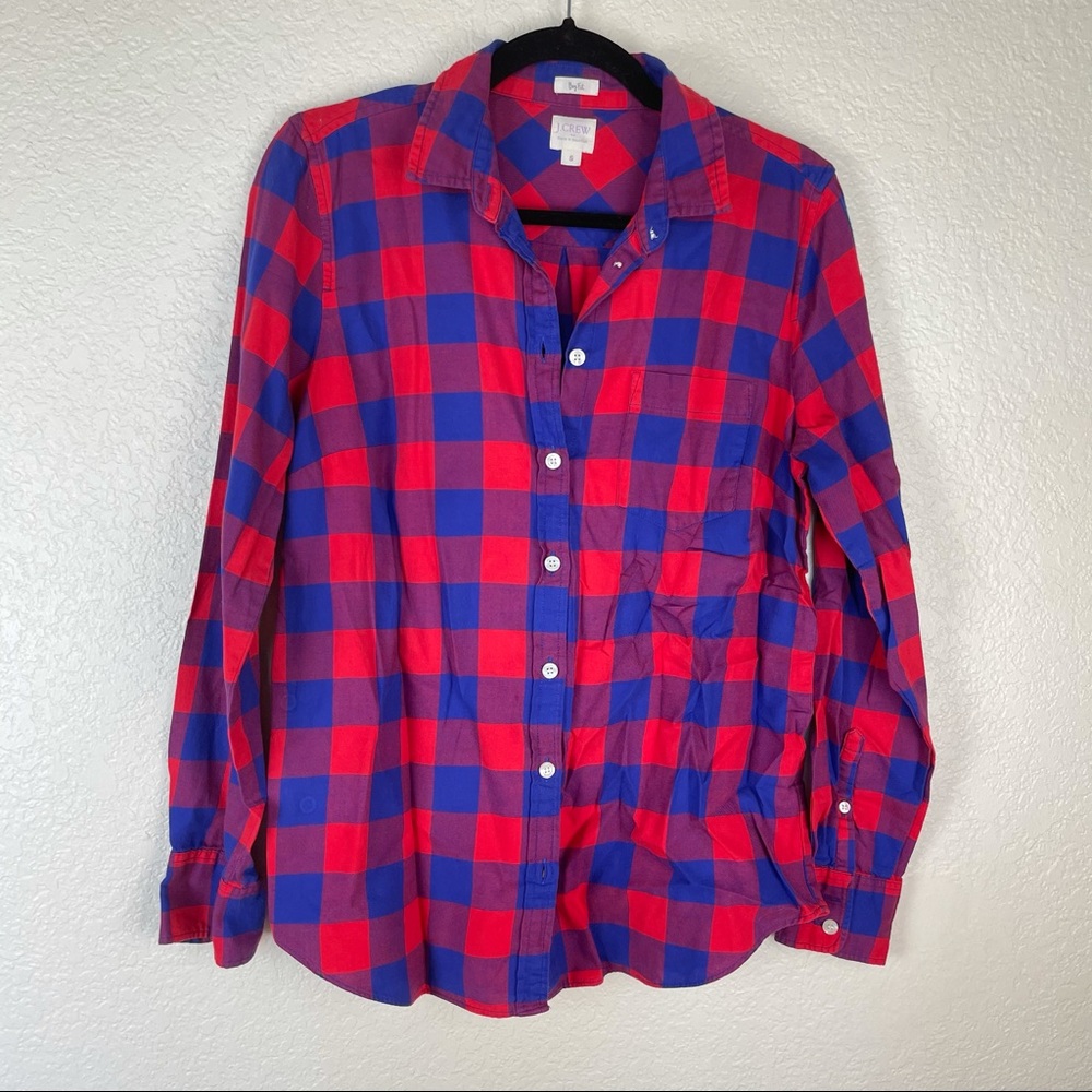 J. Crew Red Blue Long Sleeve Flannel Button Down
